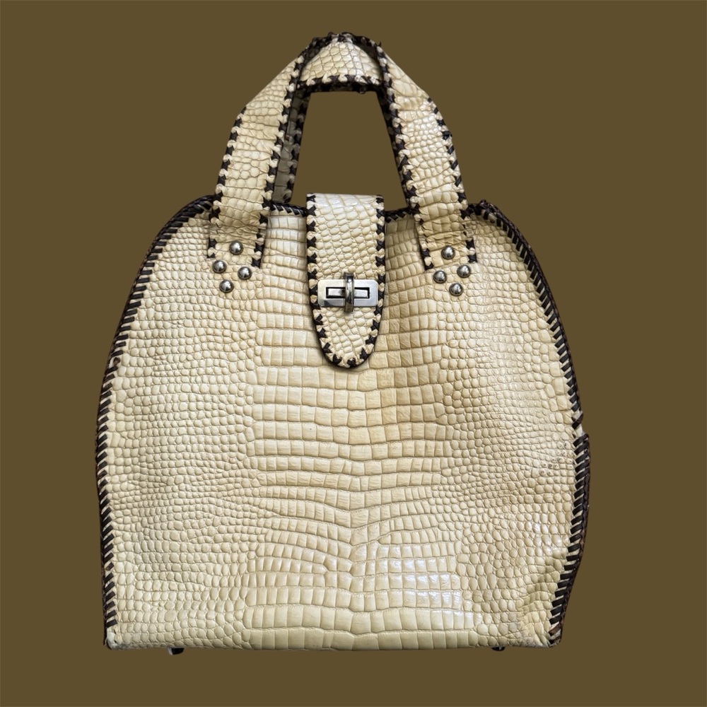 Vintage 50’s / 60’s alligator crocodile reptile skin satchel tote bag purse